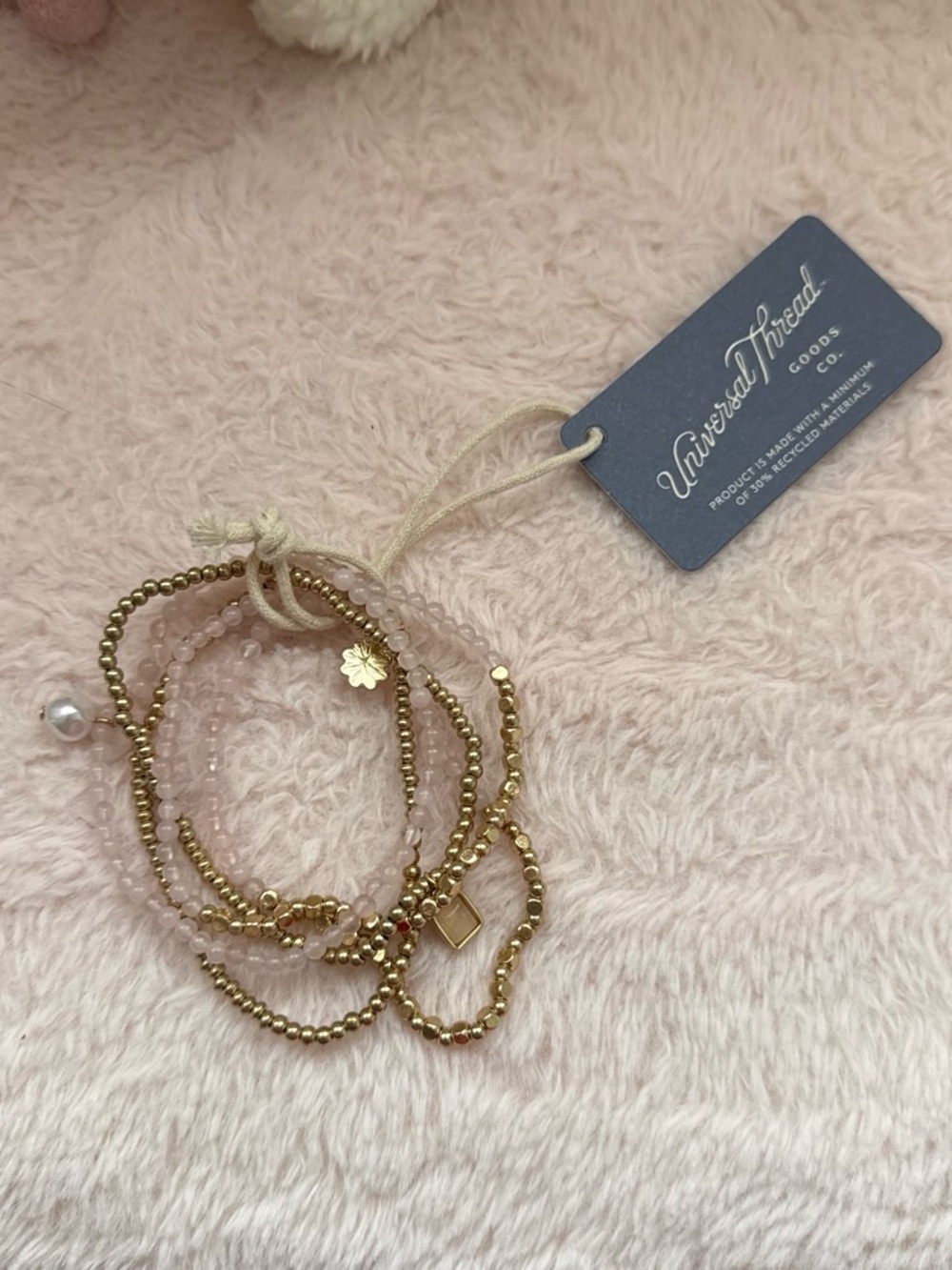 Universal Thread Rose Bead and Gold Charm Bracelet Stack